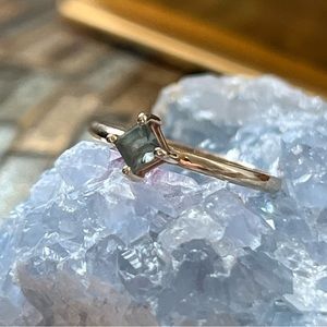 Emily Warden offset Princess Cut Sapphire Ring; Size 5.5. Beautiful condition.